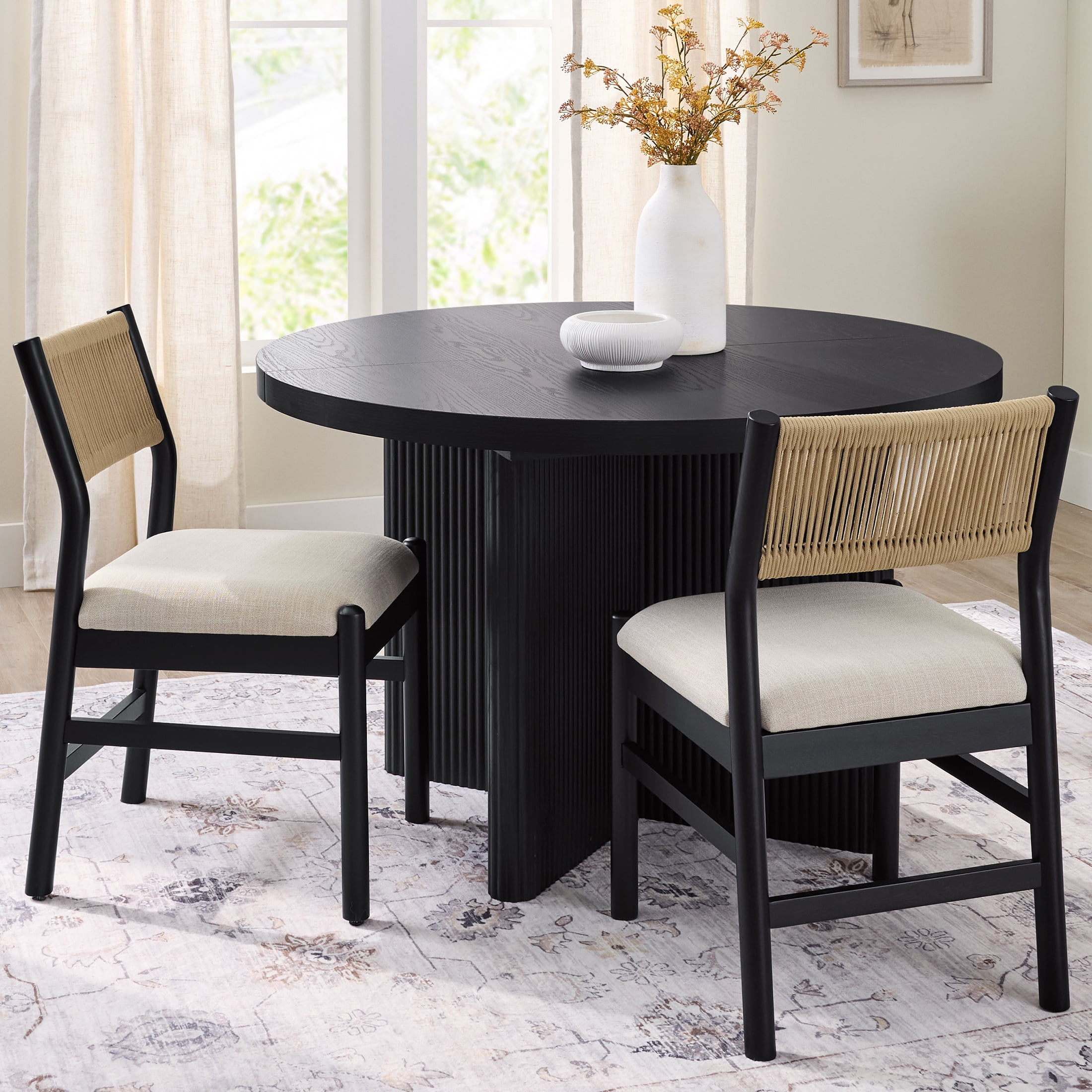 Better Homes & Gardens Lillian Fluted Dining Chair Set of 2, Black Frame with Cream Cushions