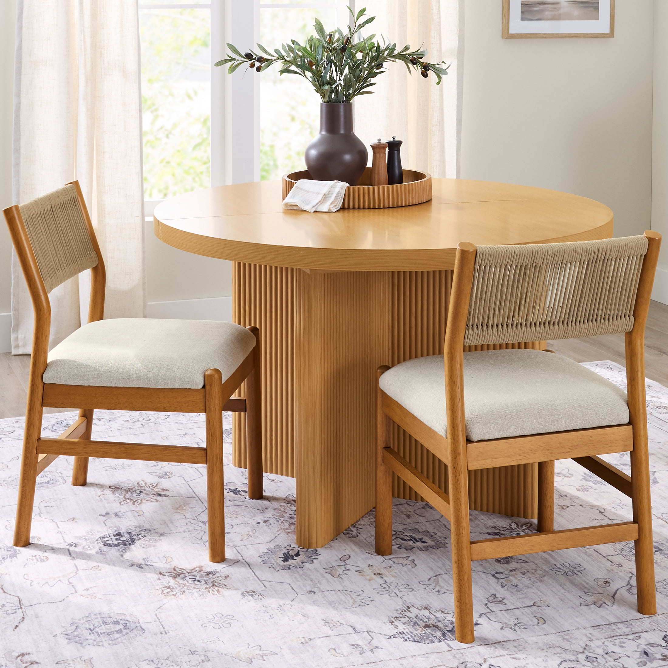 Better Homes & Gardens Lillian Fluted Dining Chairs Set of 2, Light Honey and Cream Upholstery
