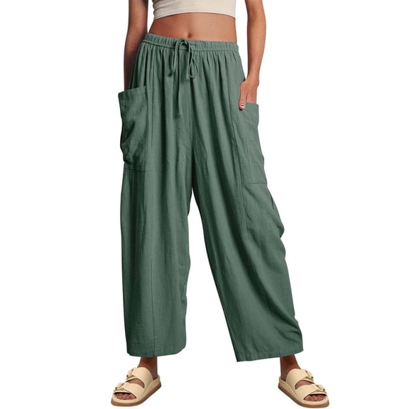 LILLUSORY Women‘s Linen Wide Leg Pants 2023 Casual Loose Lightweigt Beach Palazzo Harem Pants