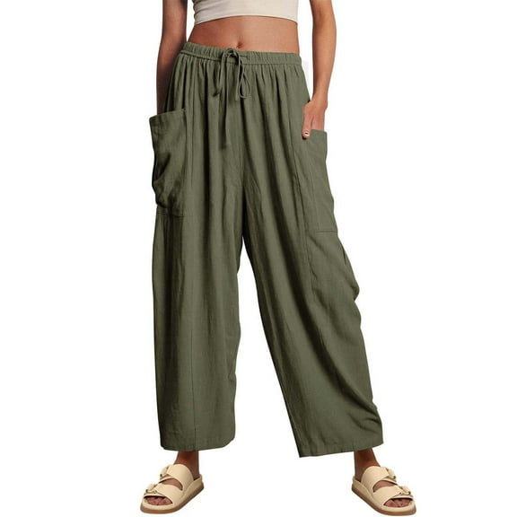 LILLUSORY Women‘s Linen Wide Leg Pants 2023 Casual Loose Lightweigt Beach Palazzo Harem Pants