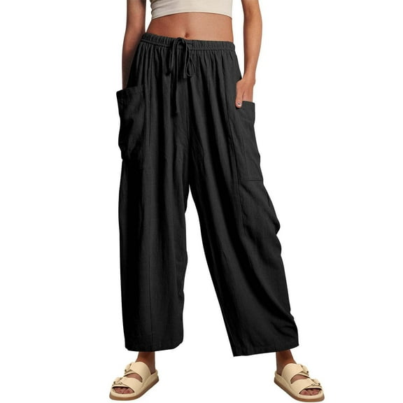 LILLUSORY Women‘s Linen Wide Leg Pants 2023 Casual Loose Lightweigt Beach Palazzo Harem Pants