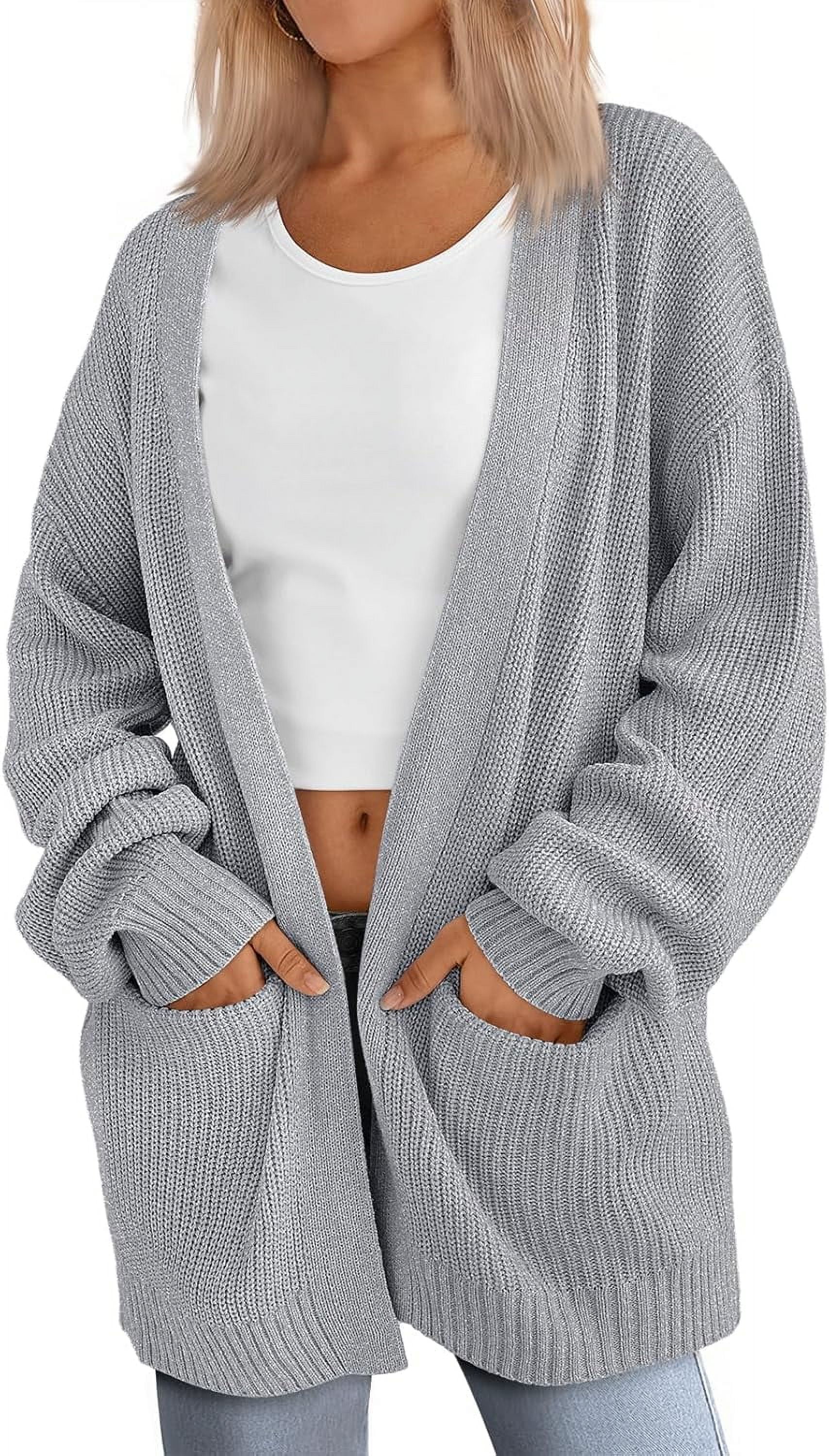 Lillusory Women's Oversized Cardigan - Soft Knit, Open Front, With Side Pockets