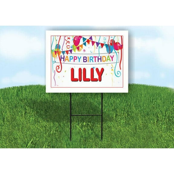 LILLY HAPPY BIRTHDAY BALLOONS 18 in x 24 in Yard Sign Road Sign with Stand