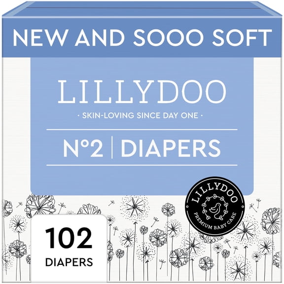 LILLYDOO Baby Diapers Skinfriendly Size 2 (9+ lbs), 102 Count (Select for More Options)