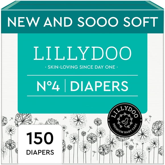 LILLYDOO Baby Diapers Skinfriendly Size 4 (20-31 lbs), 150 Count (Select for More Options)