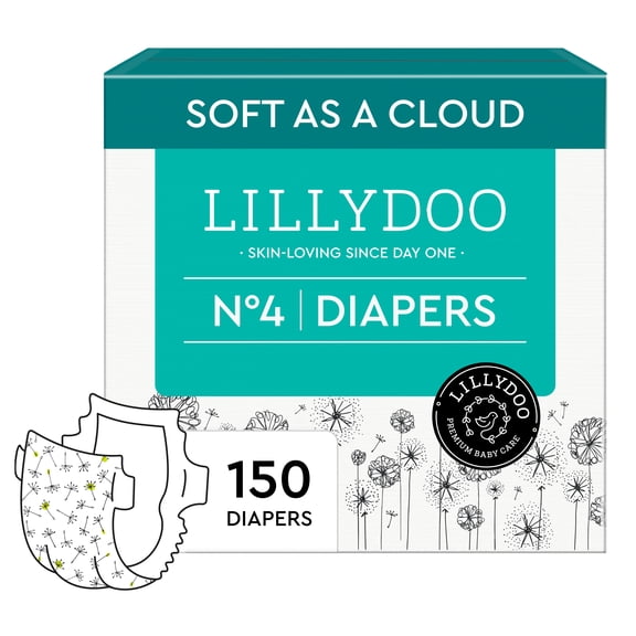 LILLYDOO Baby Diapers Skinfriendly Size 4 (20+ lbs), 150 Count (Select for More Options)