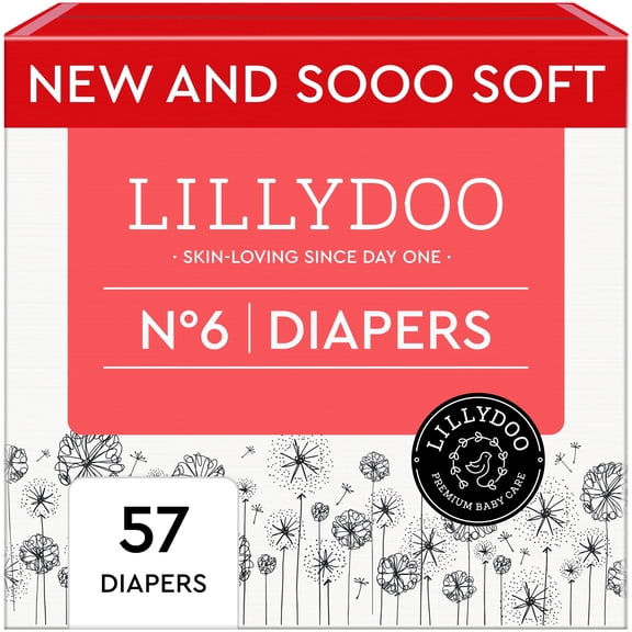 LILLYDOO Baby Diapers Skinfriendly Size 6 (29+ lbs), 57 Count (Select for More Options)