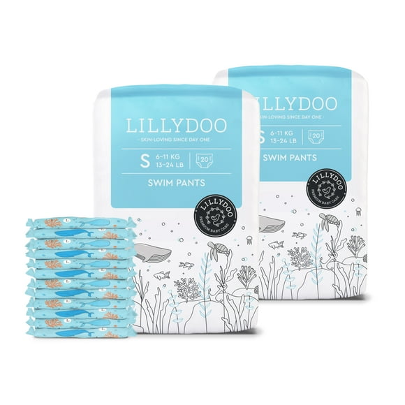 LILLYDOO Baby Swim Diapers - Size Small (13-24 lbs), 40 Count (Select for More Options)