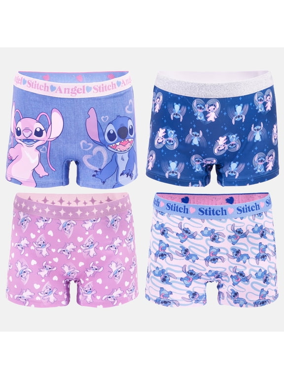 Stitch and Angel Girls Boyshort Character Underwear, 4-Pack, Size 4-10