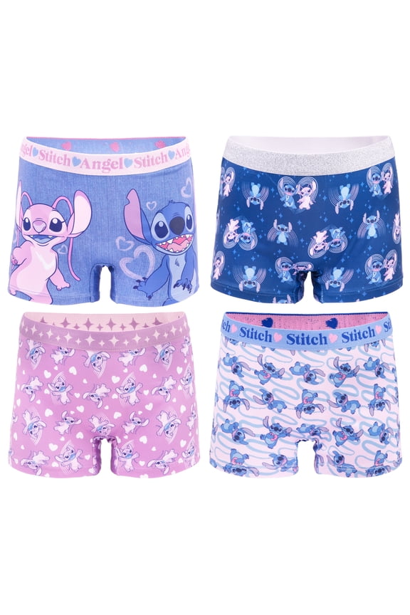 Stitch and Angel Girls Boyshort Character Underwear, 4-Pack, Size 4-10