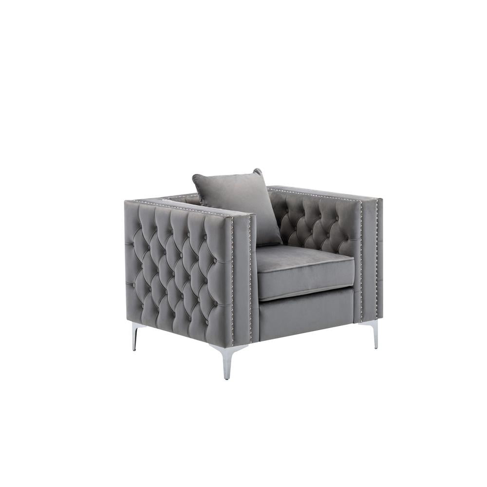 Gray Velvet Handcrafted Tufted Accent Chair