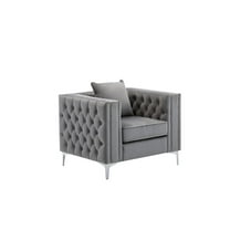 LILOLA Home Lorreto Gray Button Tufted Velvet Fabric Glam Chair