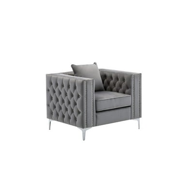 LILOLA Home Lorreto Gray Button Tufted Velvet Fabric Glam Chair