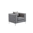 thumbnail image 1 of LILOLA Home Lorreto Gray Button Tufted Velvet Fabric Glam Chair, 1 of 5