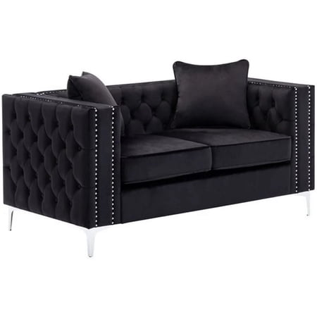 63" Lorreto Black Velvet Accent Loveseat