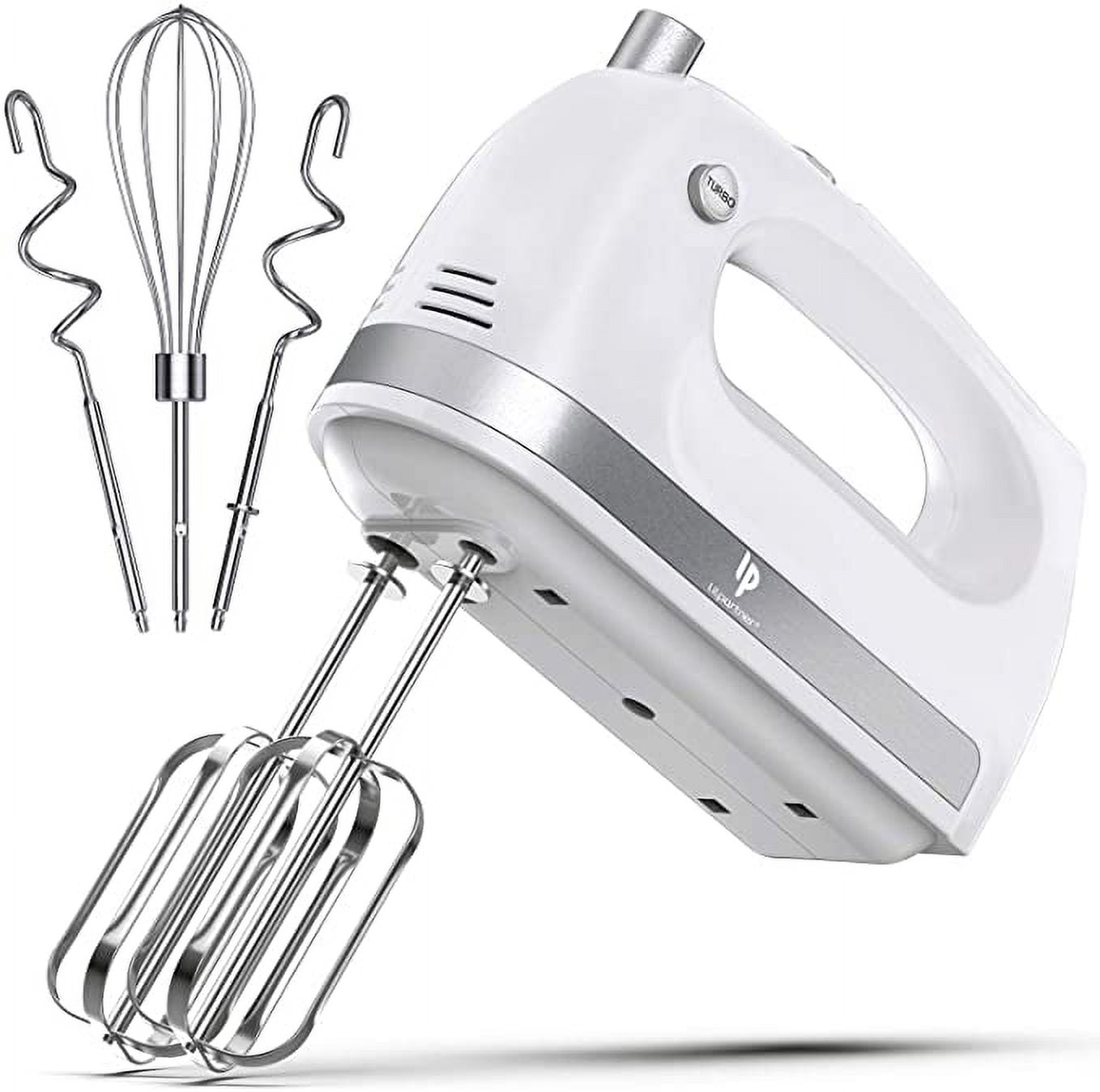 LILPARTNER Hand Mixer Electric, 400w Ultra Power Kitchen Hand Mixer With 2  5-Speed(Turbo Boost, Automatic Speed) & 5 Stainless Steel Accessories for  Whipping Dough, Cream, Cake, Eject Button (White) 