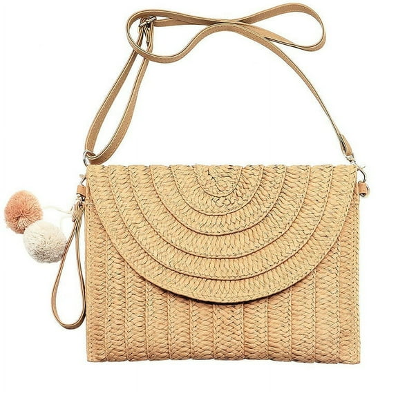 LILSHIM Women Straw Clutch Bag Summer Beach Woven Crossbody Shoulder Bags (Coffee)