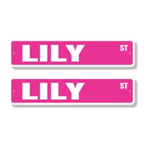 LILY Classic Street Sign (2 Pack) Childrens Name Room Sign Road Sign | 6" X 24" Aluminum Metal Address Sign