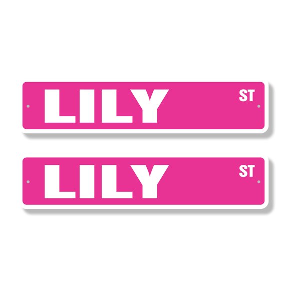 LILY Classic Street Sign (2 Pack) Childrens Name Room Sign Road Sign | 6" X 24" Aluminum Metal Address Sign
