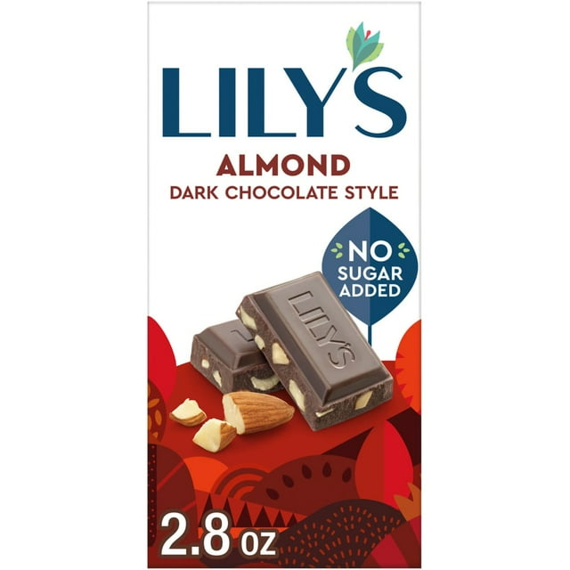 LILY'S Almond Dark Chocolate Style No Sugar Added Sweets Bar, 3 oz, Package May Vary