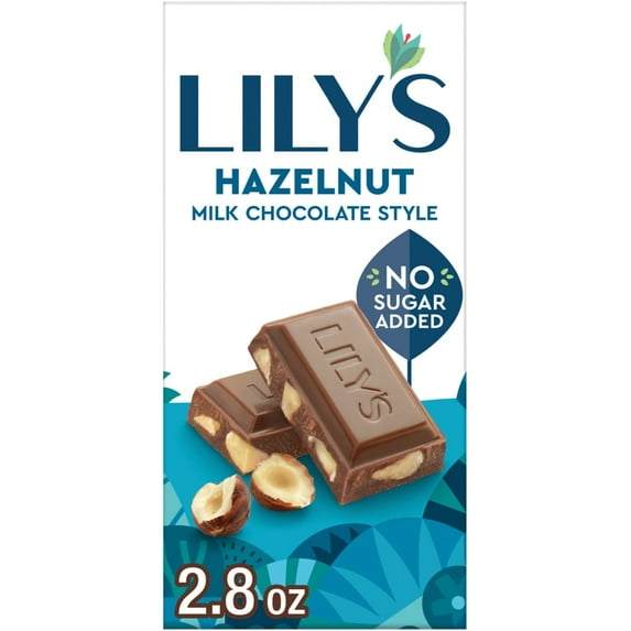 LILY'S Hazelnut Milk Chocolate Style No Sugar Added Sweets Bar, 2.8 oz, Package May Vary