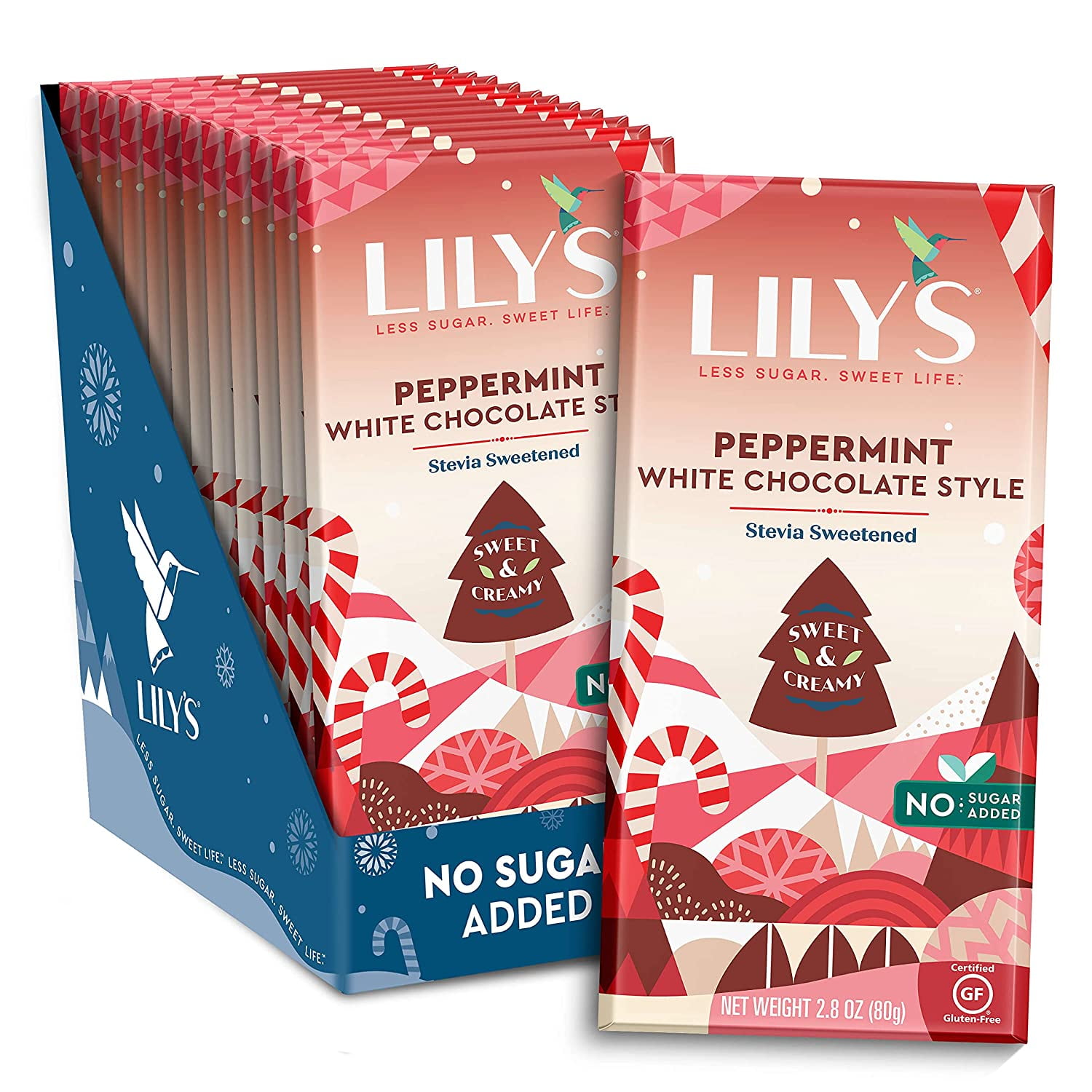 LILY'S White Chocolate Style Peppermint No Sugar Added Sweets, Christmas, Bulk, 2.8 oz Bars (12 Count)