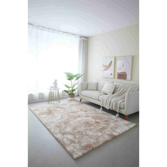 Modern Shaggy Abstract Geometric Rug for Living Room Bedroom (5'2"x7'5",Beige)