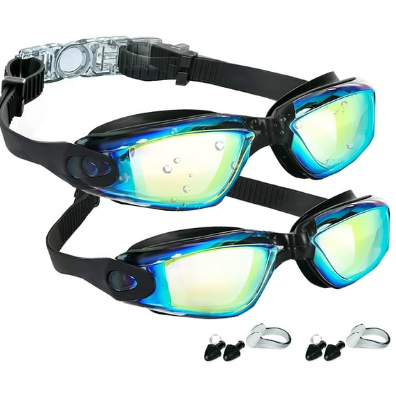 LILYCHAN 2 Pack Swimming Goggles For Unisex Adult Anti-fog UV Protect No Leaking Swimming Goggles with Ear Plug Nose Clip