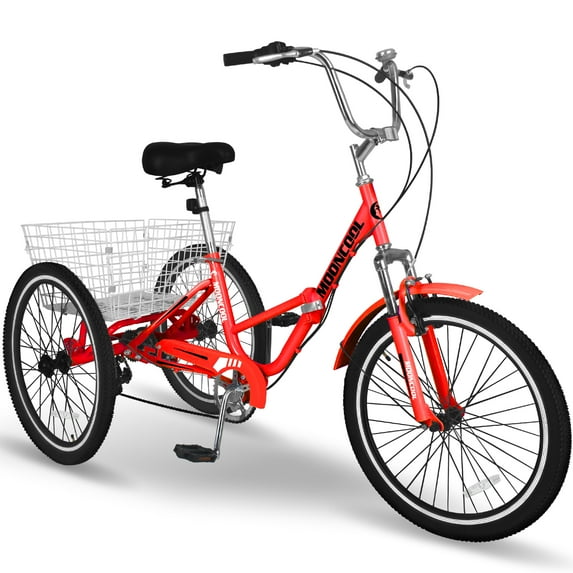 LILYPELLE 24" 3 Wheel Bike for Adults Folding Tricycle 7 Speed Adult Trike Low-Step Through for Seniors with 400lbs Load Capacity,Red