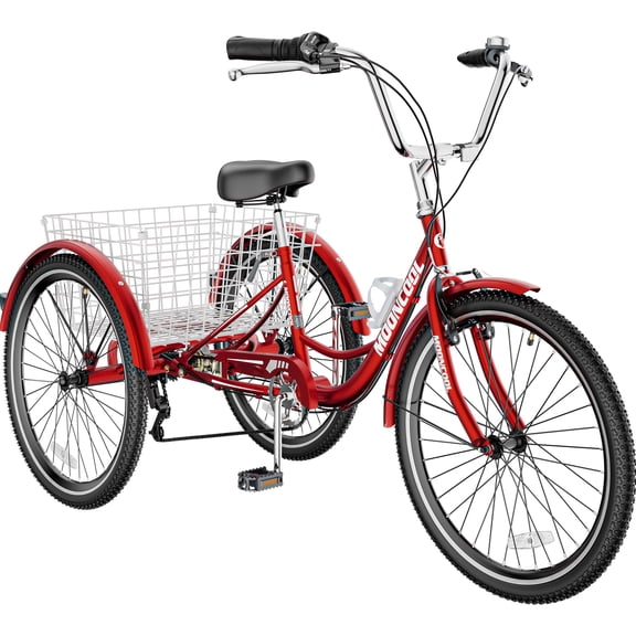 LILYPELLE 24" Adult Tricycle 7 Speed, Three Wheel Bikes for Adults 400lbs,Low-Step Through Trike Cruiser for Exercise Shopping Outdoor Activities,Burgundy