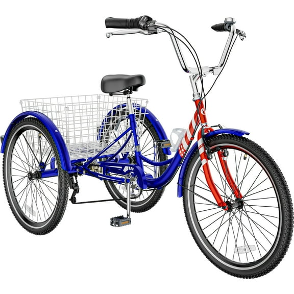 LILYPELLE 24" Adult Tricycle 7 Speed, Three Wheel Bikes for Adults 400lbs,Low-Step Through Trike Cruiser for Exercise Shopping Outdoor Activities,Star&Strip