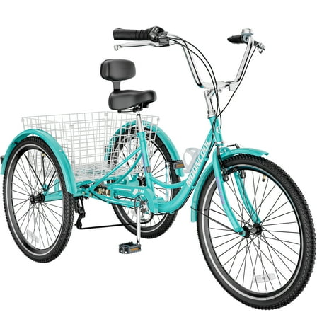 LILYPELLE 24" Adult Tricycle 7 Speed, Three Wheel Bikes for Adults 400lbs,Low-Step Through Trike Cruiser for Exercise Shopping Outdoor Activities,Cyan