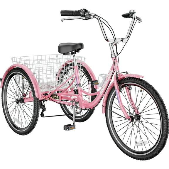 LILYPELLE 24" Adult Tricycle 7 speed, Three Wheel Bikes for Adults 400lbs,Low-Step Through Trike Cruiser for Exercise Shopping Outdoor Activities,Pink