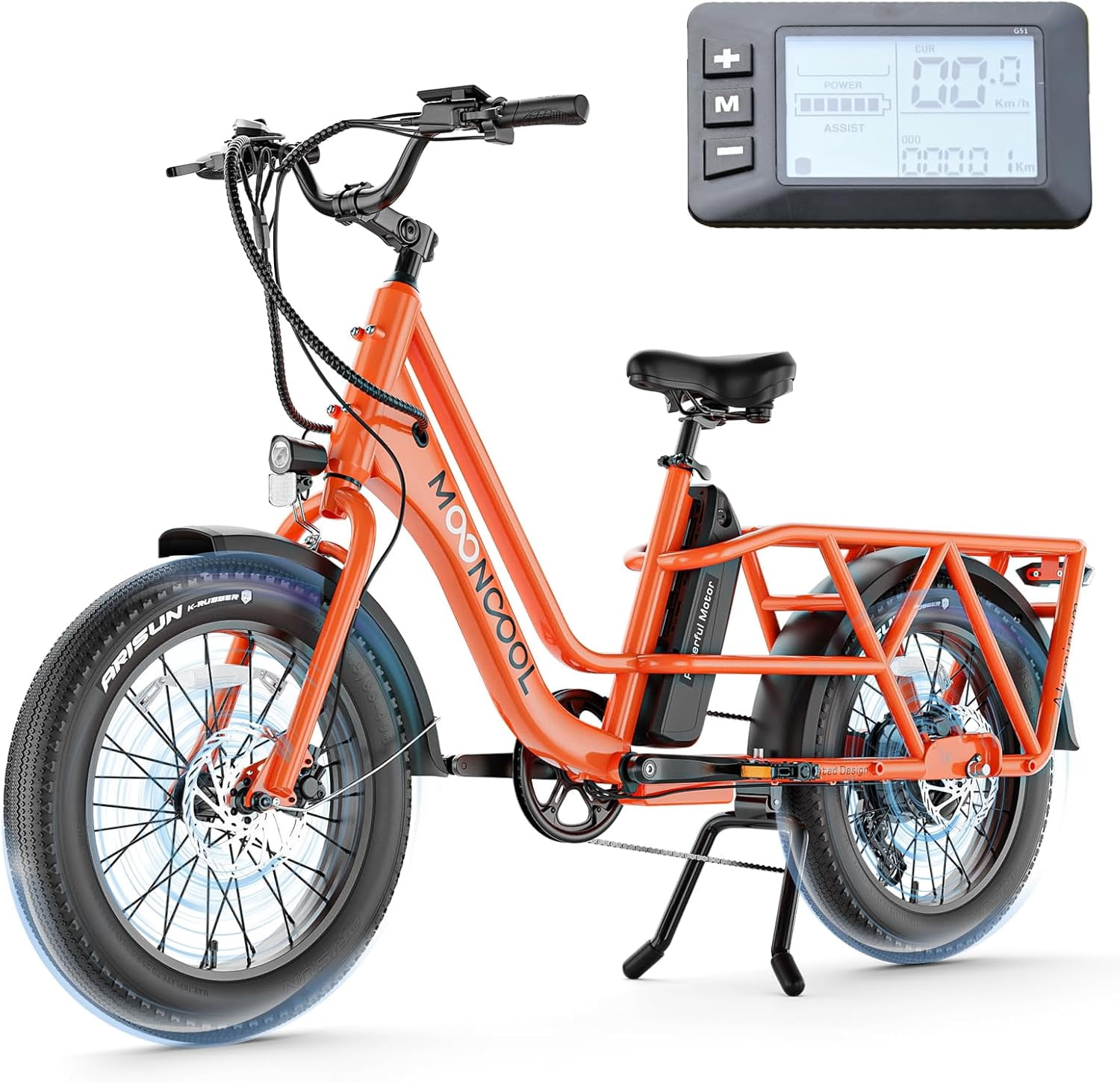 Lilypelle 7-Speed Electric Cargo Bike for Adults with Kits, 48V 20AH 750W Long Range Cargo Ebike ,Orange