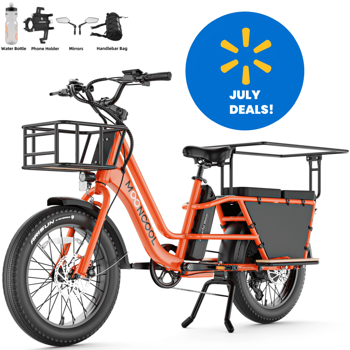 Lilypelle 7-Speed Electric Cargo Bike for Adults with Kits, 48V 20AH 750W Long Range Cargo Ebike ,Orange