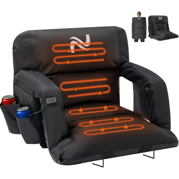 LILYPELLE Double Heated Stadium Seat Bleacher Seat with Back & Arm Support, Portable 6 Reclinng Positions Stadium Seating for Bleachers, Bleacher Seats for Sports Events, Outing, Travelling, Hiking