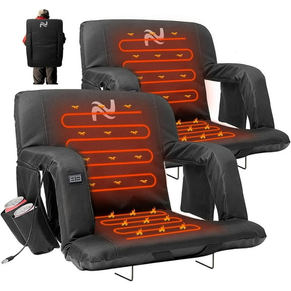 LILYPELLE 2Pcs Double Heated Stadium Seats for Bleachers with Back Support , Heated Stadium Chair for Outdoor Sport Events, 6 Reclining Positions, USB 3 Levels of Heat