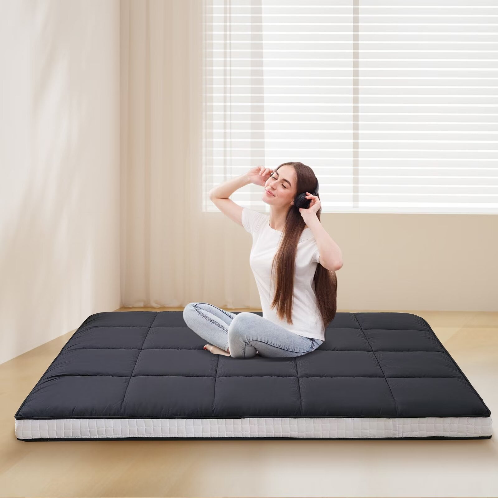 LILYPELLE 5" Thick Japanese Floor Mattress Futon Mattress, Foldable Mattress, Roll Up Mattress Sleeping Tatami Mat Floor Lounger Guest Bed,  Twin