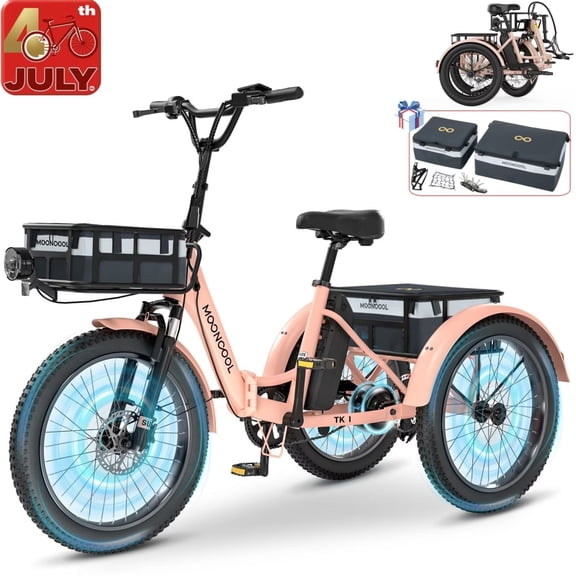 Lilypelle  Folding Electric Tricycle for Adults, Peak 1000W Motor 48V Foldable Ebike Electric Trike, 20" Fat Tire 3 Wheel Electric Bicycle with Front & Rear Baskets & Pet Carrier