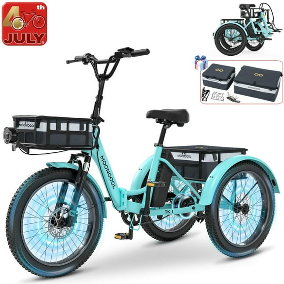 Lilypelle  Folding Electric Tricycle for Adults, Peak 1000W Motor 48V Foldable Ebike Electric Trike, 20" Fat Tire 3 Wheel Electric Bicycle with Front & Rear Baskets & Pet Carrier