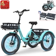 Lilypelle Folding Electric Tricycle for Adults, Peak 1000W Motor 48V Foldable Ebike Electric Trike, 20" Fat Tire 3 Wheel Electric Bicycle with Front & Rear Baskets & Pet Carrier