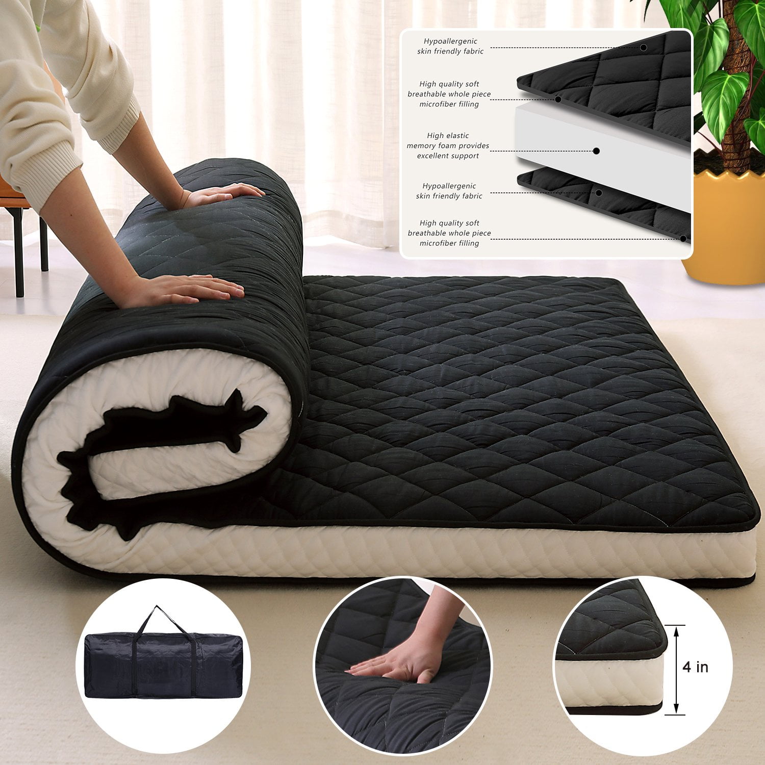 LILYPELLE Colchón japonés futón, colchón plegable, colchón