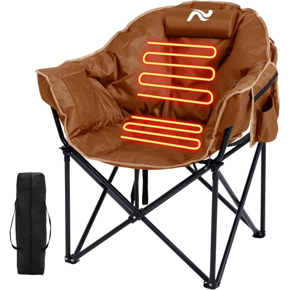 LILYPELLE Oversized Heated Camping Chair, Patio Lounge Chairs with 3 Heat Levels, Portable Folding Heated Chair Round Moon Saucer Folding Lawn Chair Outdoor Chair for Camping, Lounge Patio