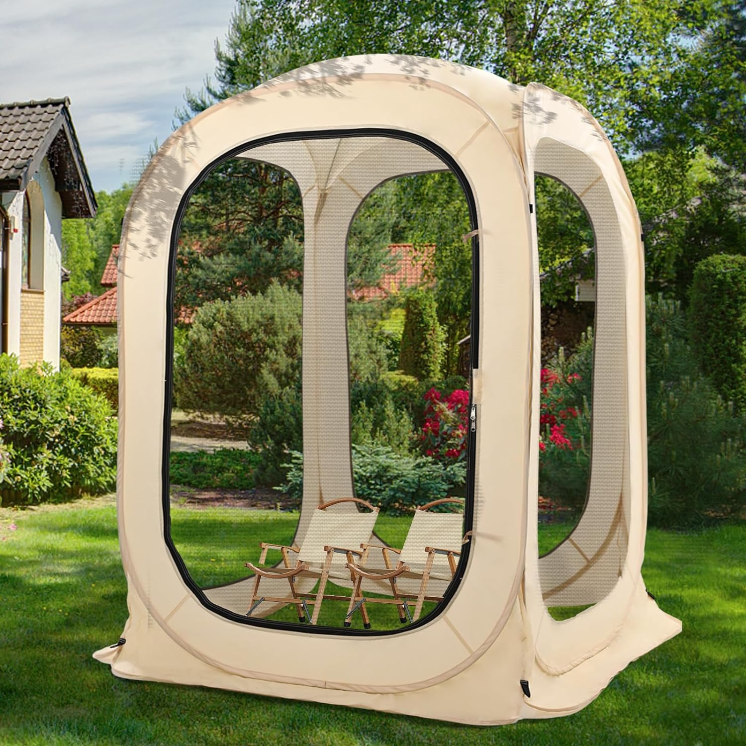 Costway 11 5 X 11 5 FT 6 Sided Pop up Screen House Tent With 2 Wind costway-11-5-x-11-5-ft-6-sided-pop-up-screen-house-tent-with-2-wind