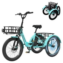 LILYPELLE TK1 Electric Folding Tricycle for Adults & Seniors,with 500W Motor & 48v 14.5Ah Detachable lithium battery, 20*3in Fat Tires,Cyan
