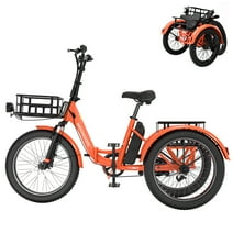 LILYPELLE TK1 Electric Folding Tricycle for Adults & Seniors,with 500W Motor & 48v 14.5Ah Detachable lithium battery, 20*3in Fat Tires,Orange