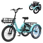 LILYPELLE TK1 Electric Folding Tricycle for Adults & Seniors,with 750W Motor & 48v 14.5Ah Detachable lithium battery, 20*3in Fat Tires,Cyan