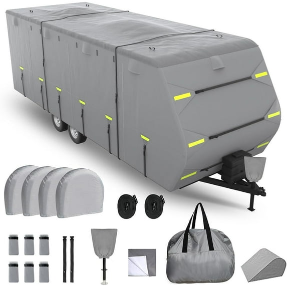 LILYPELLE Upgraded Travel Trailer RV Cover - Fits 28.7'-31.6' RVs - 300D Top Oxford Cloth - Rip-Resistant, Anti-UV, Durable, and All-Season Camper Cover with Jack Cover 4 Tire Covers and Gutter Covers