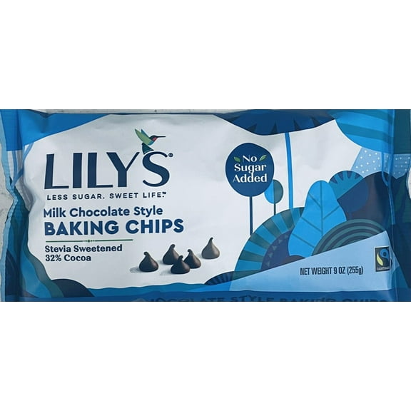 LILYS MILK CHOCOLATE Style STEVIA SWEETENED Baking Morsel Chips 9 oz Bag