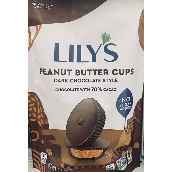 LILYS PEANUT BUTTER CUPS 70% CACAO Dark Chocolate 3.2 oz Candy Bag